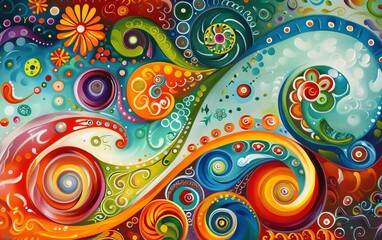Fototapeta premium Stylish abstract oil painting featuring swirling patterns and vivid colors, whimsical theme, playful, Multilayer, imaginative design backdrop