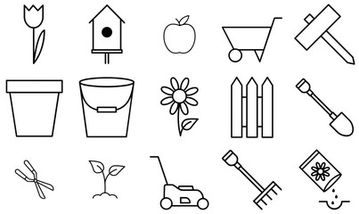Set Of Linear Gardening Isolated Silhouette Solid Icons With Grow,Flower,Garden,Tool,Plant Pictograms And Infographics Design Elements Vector Illustration