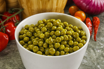 Sweet canned young green peas