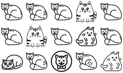 Mega Set Of Vector Fat Cat Icons Collection Isolated Silhouette Solid Icons Including Kitten,Fat,Cat,Animal,Pet Pictograms And Infographics Design Elements Vector Illustration