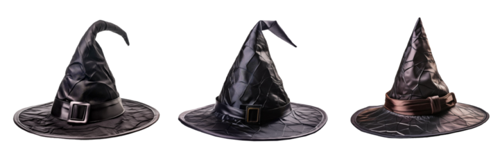 Black witch hat isolated on transparent background