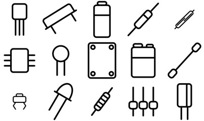 Mega Set Of Vector Electronic Components Icons Silhouette Vector Logo Design Containing Resistance,Electronics,Diode,Battery,Resistor Business Infographic Elements Logo Vector Illustration