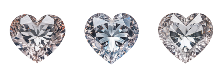 Hear shaped diamond crystals isolated on transparent background