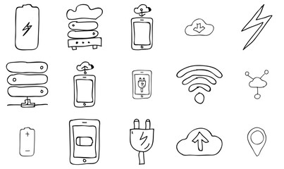 Set Of Connection Vector Symbols Apps, Websites Ui Designs Suitable For Connection,Power,Cloud,Energy,Storage Infographic Simple Vector Illustration Logo