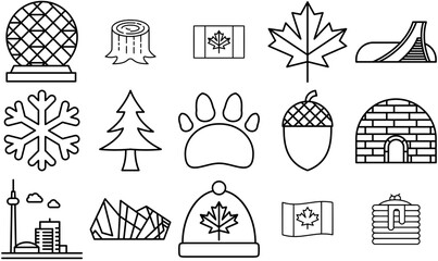 Set Of Linear Canada Icons Collection Isolated Silhouette Solid Icons Including Canada,Flag,Tree,Snow,Winter Business Infographic Elements Logo Vector Illustration