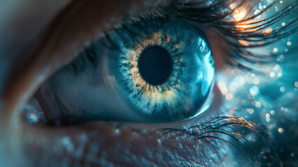 Abstract image of eye and data in technology tunnel.