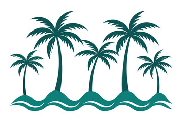 Set of palm tree island and waves, paradise graphics laser citting engraving on white background