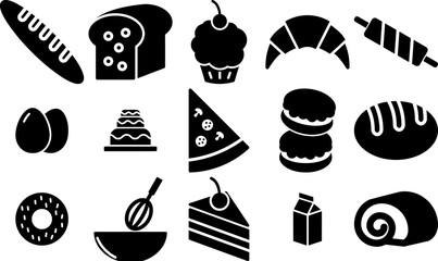 Set Of Bakery Solid Icons Icons Collection Isolated Silhouette Solid Icons Including Sweet,Food,Dessert,Cake,Bakery Set Vector Flat Line Icons