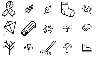 A Collection Of Autumn Icons Silhouette Vector Logo Design Containing Fall,Garden,Plant,Leaf,Autumn Vector Icon Set Linear Pictogram Pack