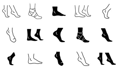 A Collection Of Ankle Vector Symbols Apps, Websites Ui Designs Suitable For Foot,Ankle,Care,Anatomy,Body Stroke Icon Collection. Vector Illustration