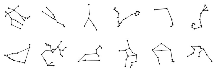 A Collection Of Zodiac Constellations Icons Collection Isolated Silhouette Solid Icons Including Star-Sign,Constellation,Astrology,Horoscope,Zodiac Outline Icons Collection. Simple Vector Illustration