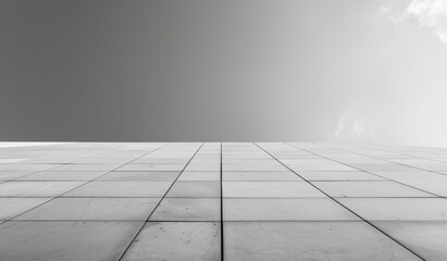 Perspective view of a minimalist white building against a clear sky - Powered by Adobe