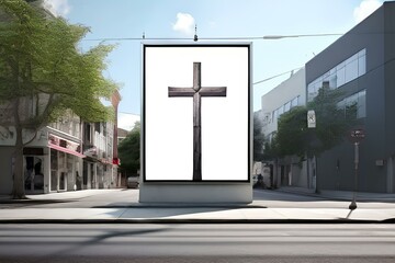 Street billboard mockup with Christian cross on it.