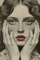 Obraz premium A woman expresses emotions by covering her face with her hands