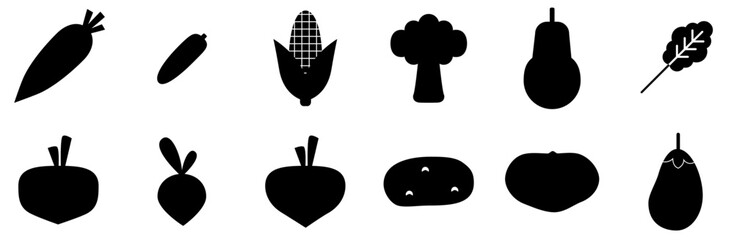 Set Of Linear Veggies Icons Silhouette Vector Logo Design Containing Veggie,Radish,Food,Root,Healthy Simple Black Style Symbol Sign For Apps And Website, Vector Illustration