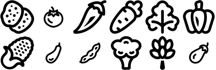 Mega Set Of Vector Vegetable Vector Symbols Apps, Websites Ui Designs Suitable For Food,Fennel,Vegetable,Pepper,Eggplant Stroke Icon Collection. Vector Illustration