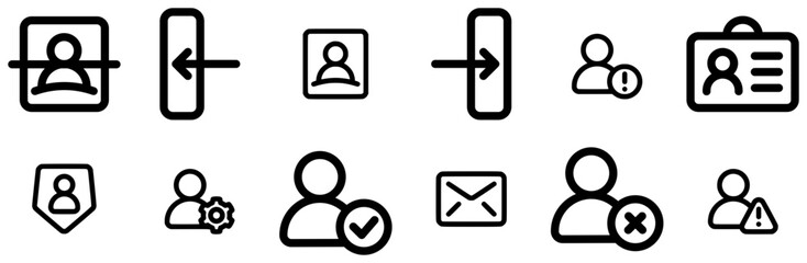 A Collection Of User Profile Isolated Silhouette Solid Icons With Authorization,Access-Control,Security,Avatar,Email Vector Icons Illustration Collection