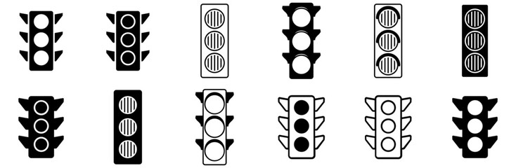 Set Of Linear Traffic Lights Icons Silhouette Vector Logo Design Containing Stop,Traffic,Light,Traffic-Light,Colors Vector Icon Set Linear Pictogram Pack