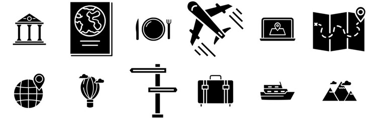 Set Of Linear Tourism Icon Icons Web Header Banner Design Containing Travel,World,Holiday,Travel-Luggage,Tourism Business Infographic Elements Logo Vector Illustration