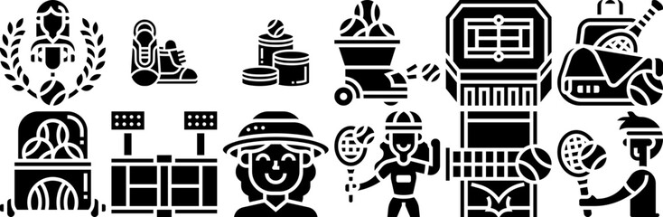 Mega Set Of Vector Tennis Glyph Icons Silhouette Vector Logo Design Containing Tennis,Ball,Sport,Court,Play Simple Black Style Symbol Sign For Apps And Website, Vector Illustration