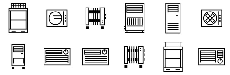 Set Of Linear Temperature Icons Collection Isolated Silhouette Solid Icons Including Cool,Air,Technology,Conditioner,Temperature Infographic Simple Vector Illustration Logo