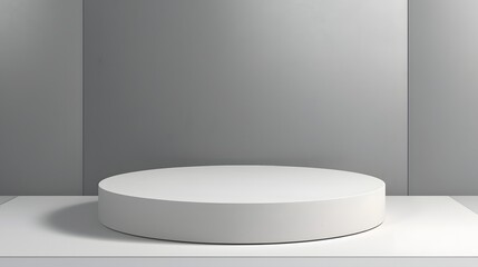 White round podium with white translucent back on gray background. Generative AI
