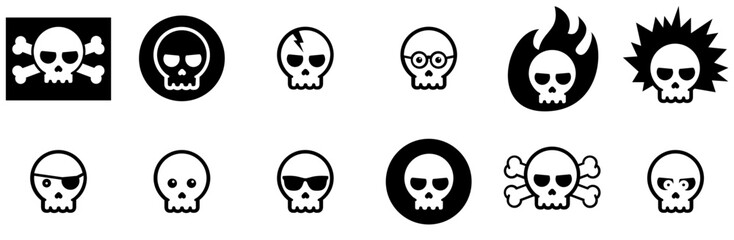 Mega Set Of Vector Skulls Icons Collection Isolated Silhouette Solid Icons Including Pirate,Death,Rocker,Skull,Deathshead Vector Illustration Linear Pictogram Pack