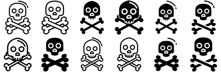 A Collection Of Skull Bones Death Vector Symbols Apps, Websites Ui Designs Suitable For Jolly-Roger,Bones,Skull-Bones,Skull,Skull-And-Bones Stroke Icon Collection. Vector Illustration