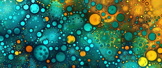 Vivid abstract background of turquoise and orange oil bubbles