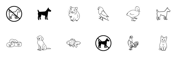 A Collection Of Pet Vector Symbols Apps, Websites Ui Designs Suitable For Animal,Dog,Beware-Of-Dog,Pet,Dog-Sign Solid Icon Collection. Vector Illustration