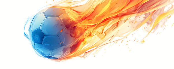 Flaming soccer ball on white background. Epic goal. World championship cup. International football match. Creative concept of professional sport and leisure, energy and power. Banner with copy space