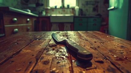 Obraz premium Sharp knife on wooden table.