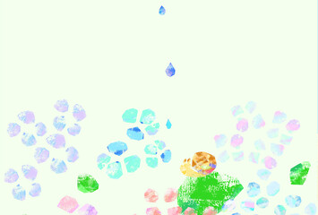 雨　梅雨　アジサイ　カタツムリ　カラフル　背景　イラスト