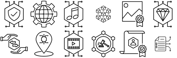 A Collection Of Nft Line Style Icons Silhouette Vector Logo Design Containing Digital,Token,Certificate,Nft,Cryptocurrency Vector Icons Illustration Collection