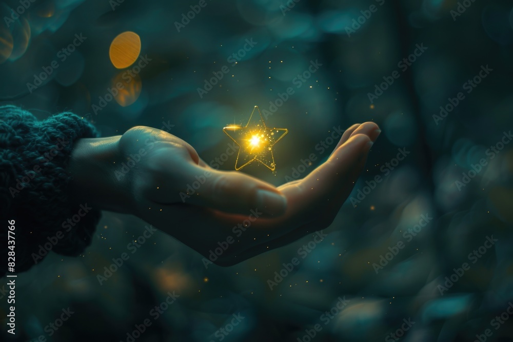 Poster a person holding a glowing object, perfect for various concepts and designs