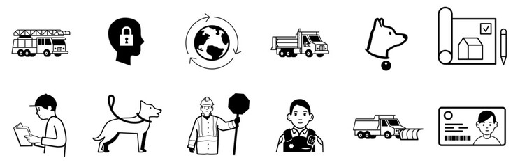 Set Of Linear Municipal Services Icons Silhouette Vector Logo Design Containing Municipal,Town,Community,Collective,City Business Infographic Elements Logo Vector Illustration