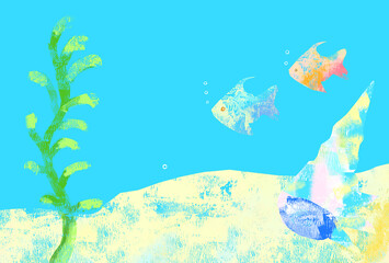 海の魚　貝殻　夏イラスト　背景