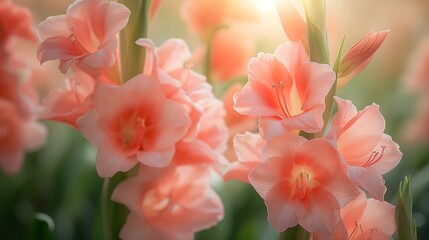 Close-Up of Pink Gladiolus Flowers in Sunlight