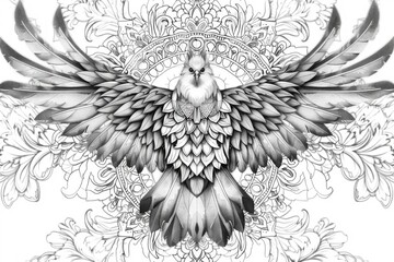 Fototapeta premium Detailed black and white drawing of a bird. Perfect for educational materials