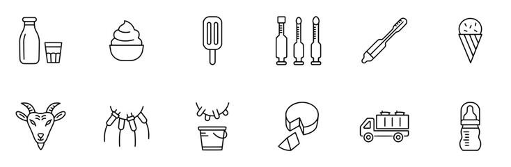 A Collection Of Milk Icons Silhouette Vector Logo Design Containing Milk,Dairy,Drink,Food,Cream Stroke Icon Collection. Vector Illustration