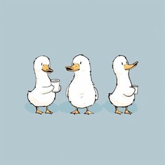 Fototapeta premium Adorable cartoon ducklings drinking milk, minimalist illustration.