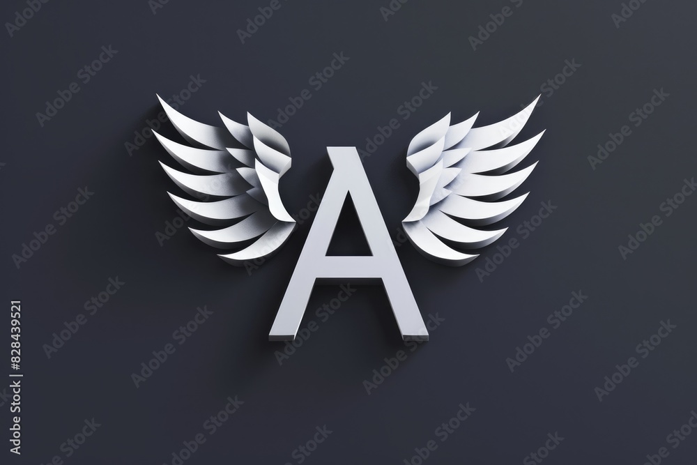 Poster a unique white letter with wings on a black background. perfect for various design projects