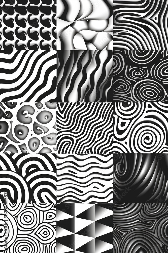 Poster A collection of various patterns in black and white. Suitable for graphic design projects
