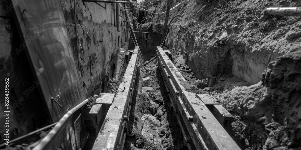 Poster a monochrome image of a construction site. suitable for industrial concepts