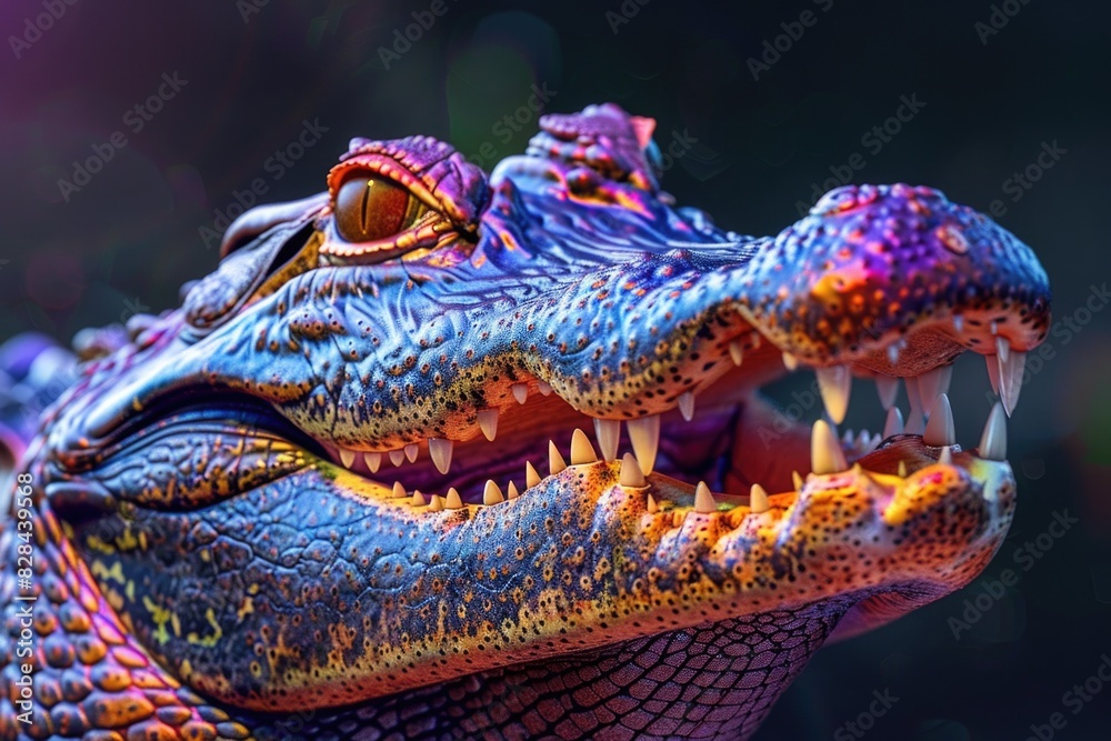 Poster close up image of an alligator showing its teeth. suitable for educational materials