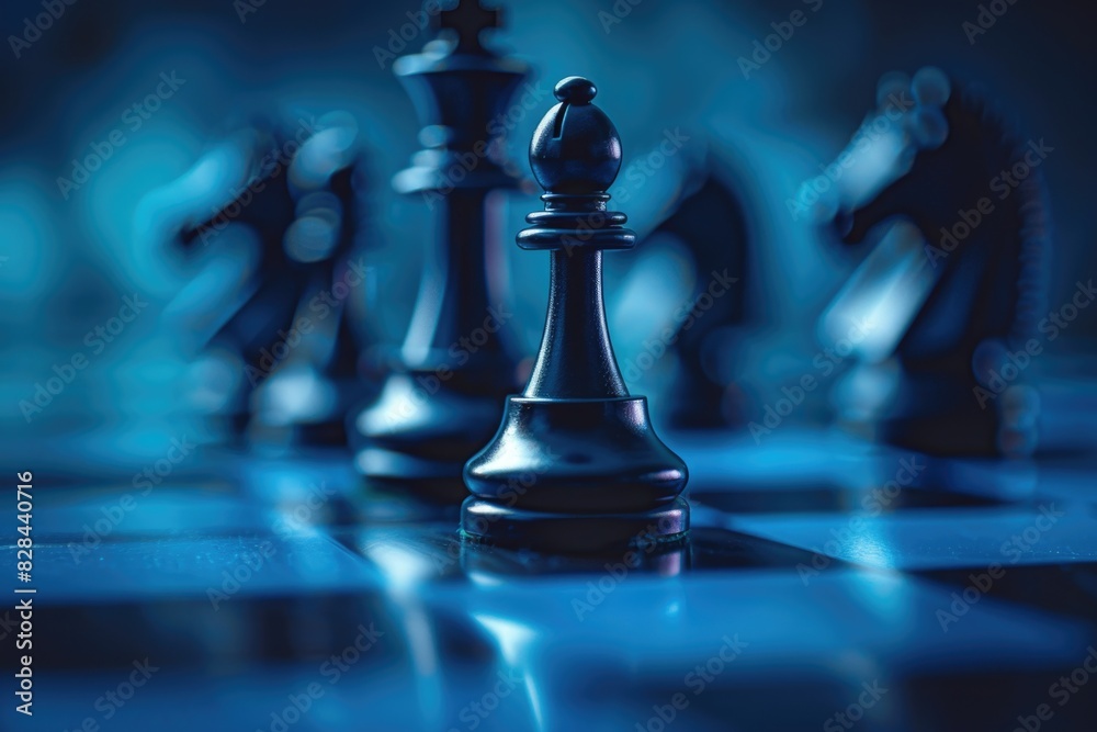 Poster chess pieces arranged on a chess board, suitable for strategy and competition concepts