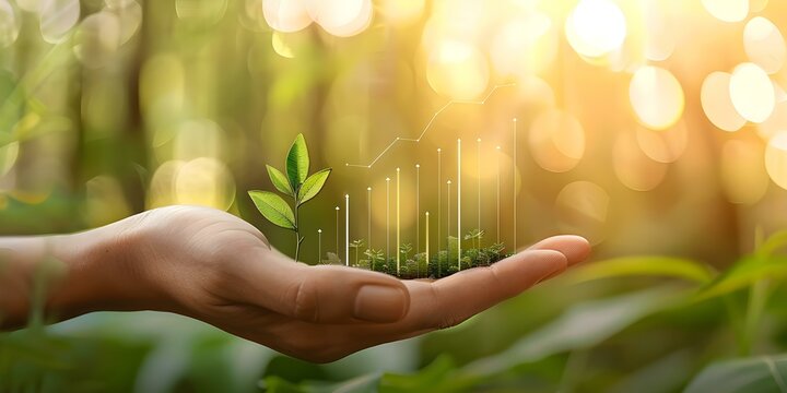 Closeup of hand with green investment strategy and global economic indicators. Concept Investment Strategies, Global Economics, Financial Planning, Green Investments, Closeup Photography