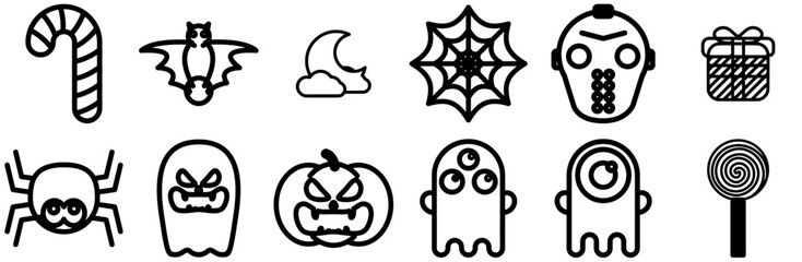 A Collection Of Halloween Icons Web Header Banner Design Containing Horror,Spooky,Halloween,Ghost,Decoration Business Infographic Elements Logo Vector Illustration