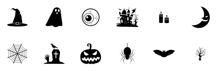 A Collection Of Halloween Icons Silhouette Vector Logo Design Containing Horror,Halloween,Scary,Fear,Spooky Business Infographic Elements Logo Vector Illustration