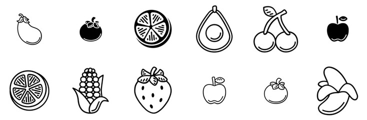 A Collection Of Fruit And Vegetables Icons Collection Isolated Silhouette Solid Icons Including Vegetables,Apple,Fruit,Cute Business Infographic Elements Logo Vector Illustration